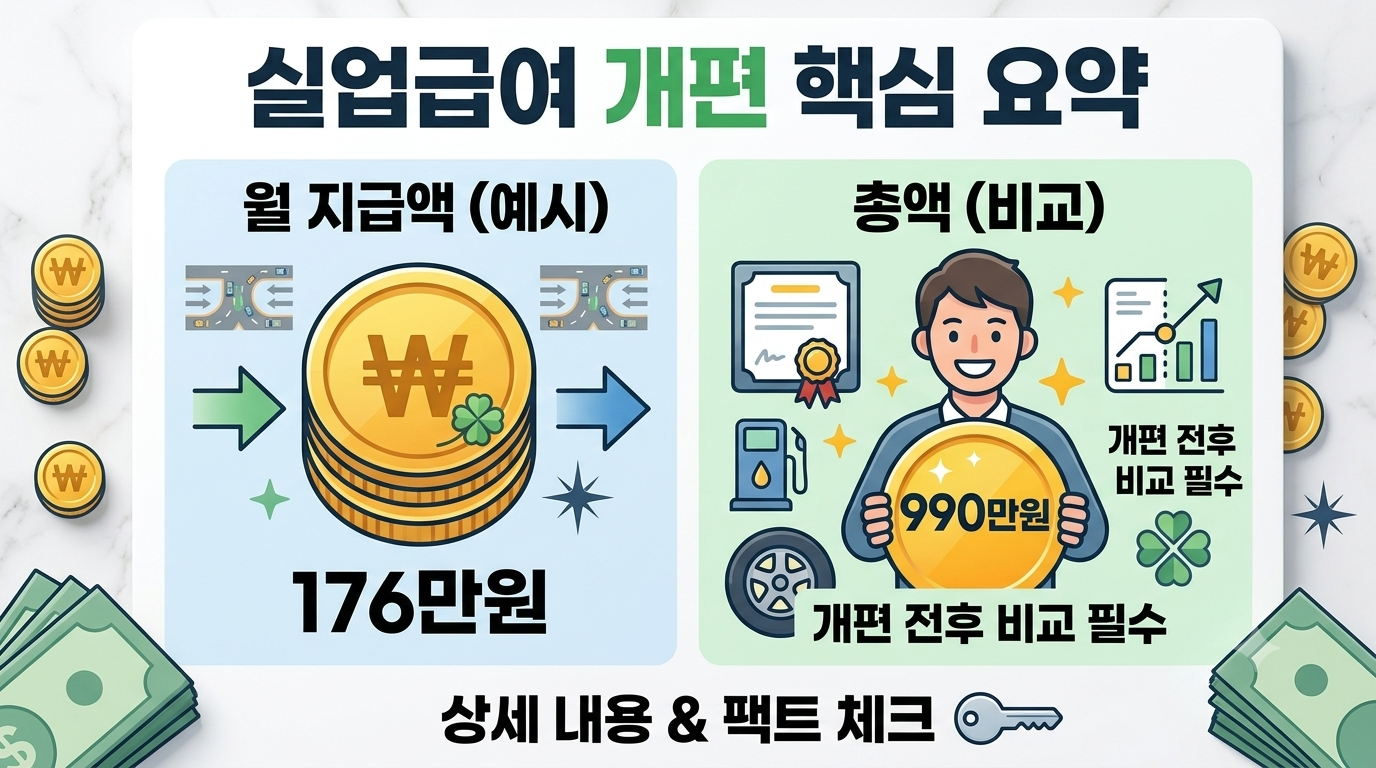 실업급여 개편 고용보험 제도 변경 전후 비교 인포그래픽