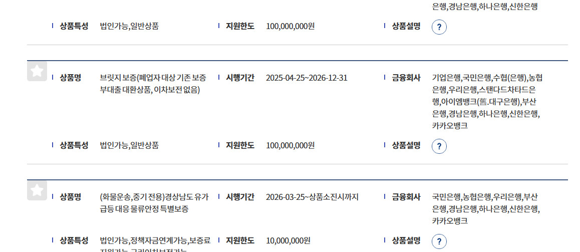 사업자 대출 후 폐업 브릿지보증 대환 상품 목록